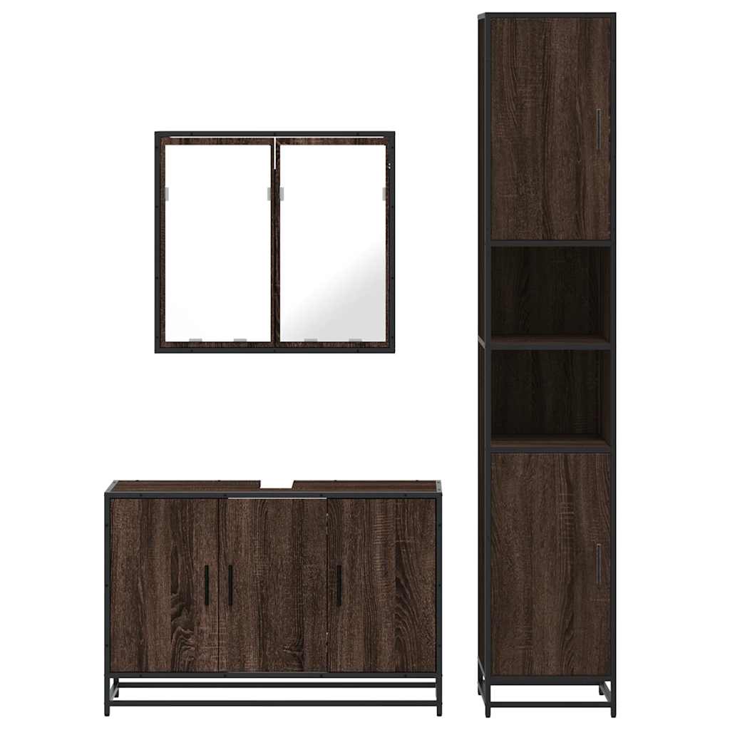 3 Piece Bathroom Furniture Set Brown Oak Engineered Wood