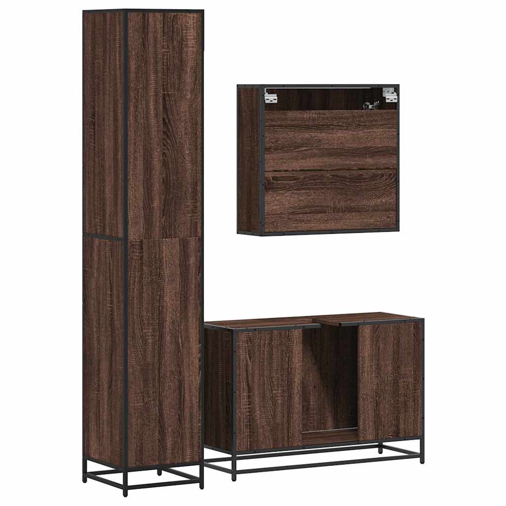 3 Piece Bathroom Furniture Set Brown Oak Engineered Wood