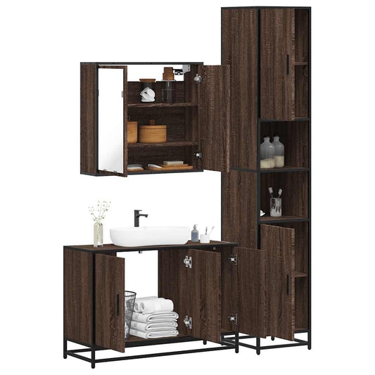 3 Piece Bathroom Furniture Set Brown Oak Engineered Wood