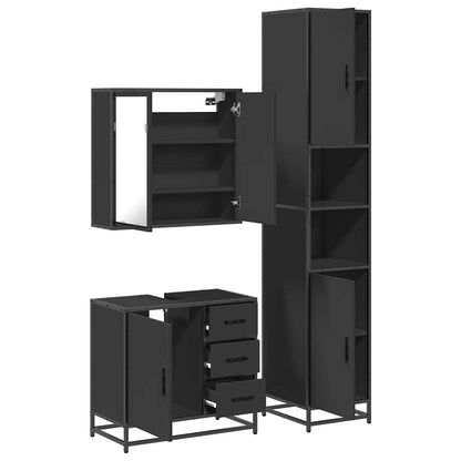 3 Piece Bathroom Furniture Set Black Engineered Wood