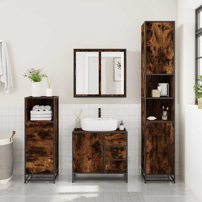 3 Piece Bathroom Furniture Set Smoked Oak Engineered Wood