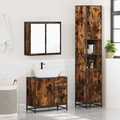 3 Piece Bathroom Furniture Set Smoked Oak Engineered Wood