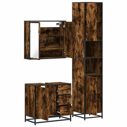 3 Piece Bathroom Furniture Set Smoked Oak Engineered Wood