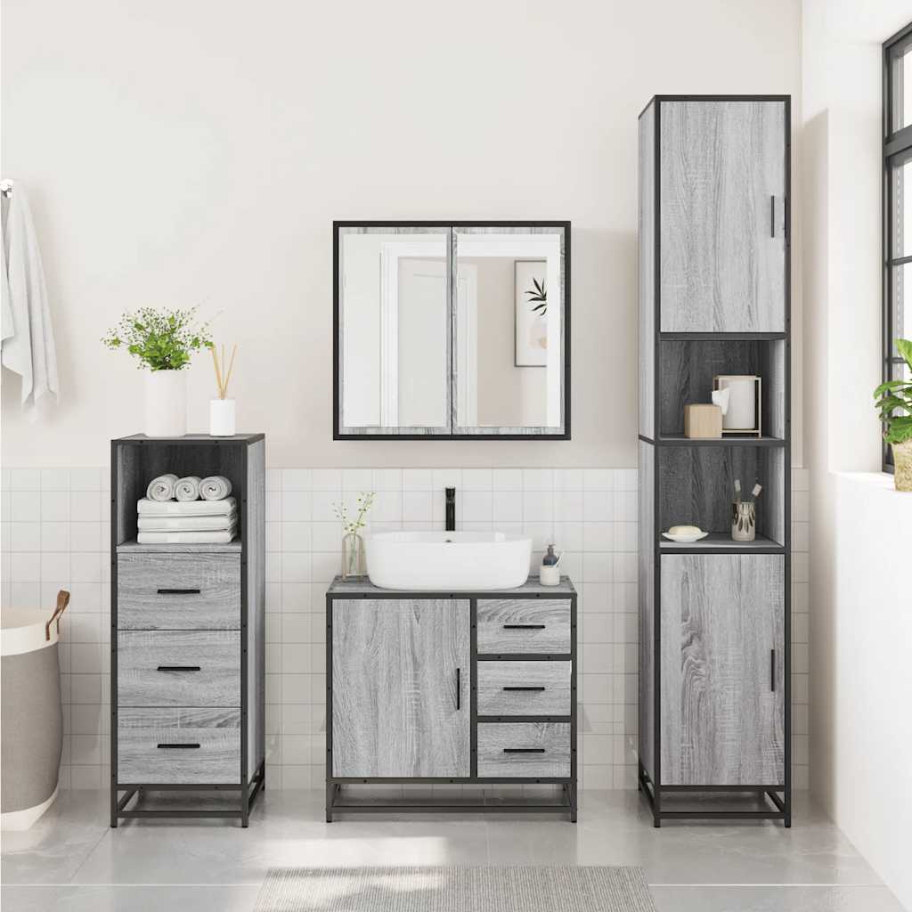 3 Piece Bathroom Furniture Set Grey Sonoma Engineered Wood