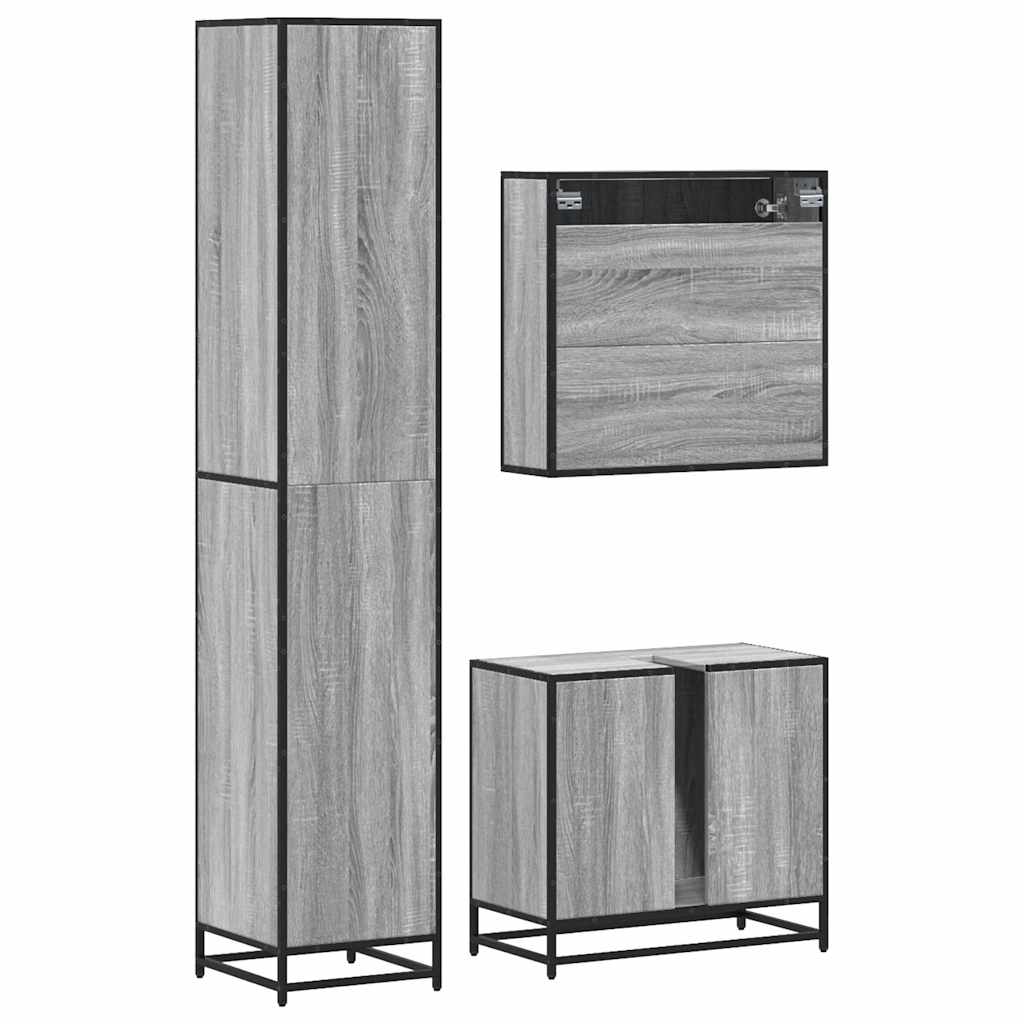 3 Piece Bathroom Furniture Set Grey Sonoma Engineered Wood