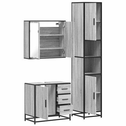 3 Piece Bathroom Furniture Set Grey Sonoma Engineered Wood