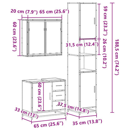 3 Piece Bathroom Furniture Set Grey Sonoma Engineered Wood