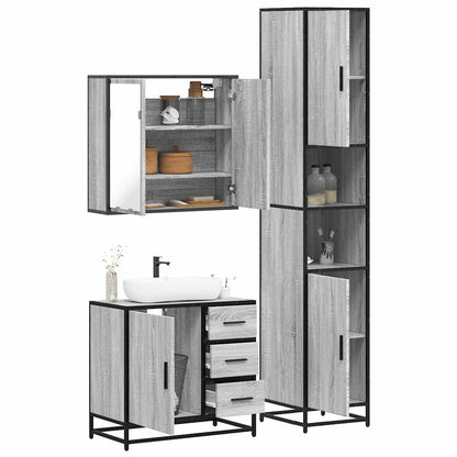 3 Piece Bathroom Furniture Set Grey Sonoma Engineered Wood