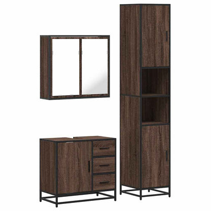 3 Piece Bathroom Furniture Set Brown Oak Engineered Wood