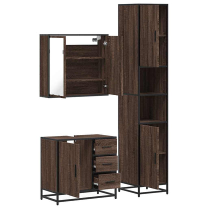 3 Piece Bathroom Furniture Set Brown Oak Engineered Wood