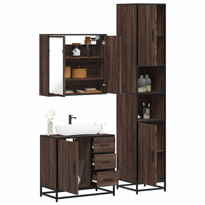 3 Piece Bathroom Furniture Set Brown Oak Engineered Wood