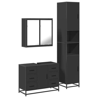 3 Piece Bathroom Furniture Set Black Engineered Wood