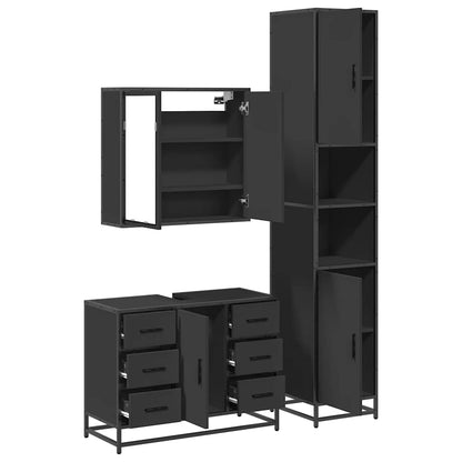 3 Piece Bathroom Furniture Set Black Engineered Wood