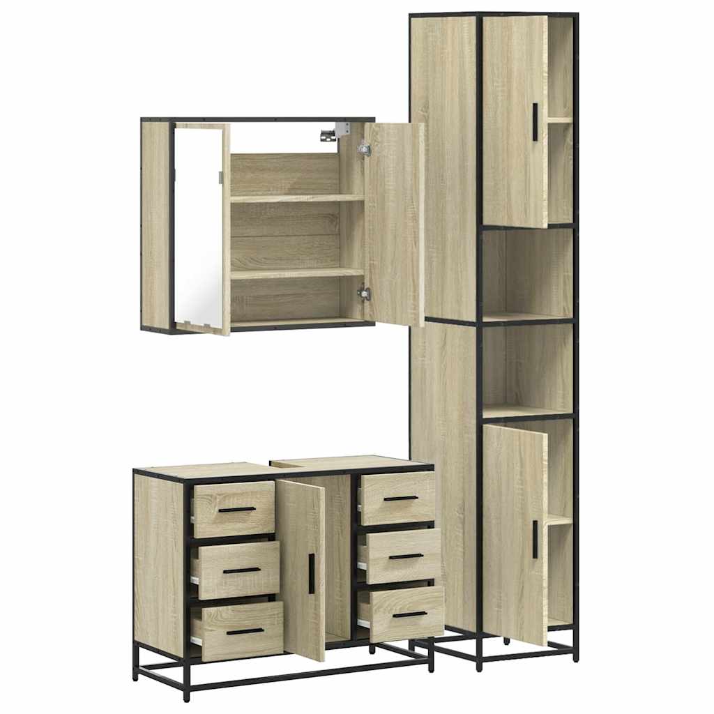 3 Piece Bathroom Furniture Set Sonoma Oak Engineered Wood