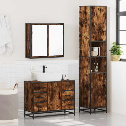 3 Piece Bathroom Furniture Set Smoked Oak Engineered Wood