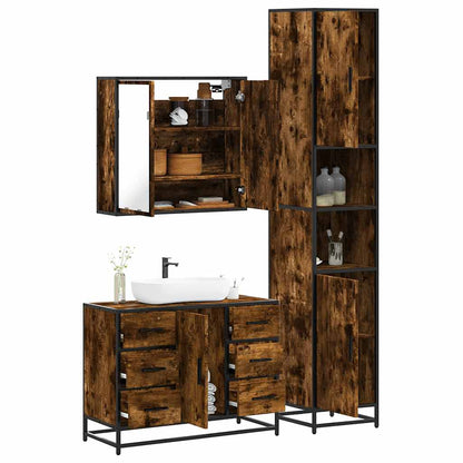 3 Piece Bathroom Furniture Set Smoked Oak Engineered Wood