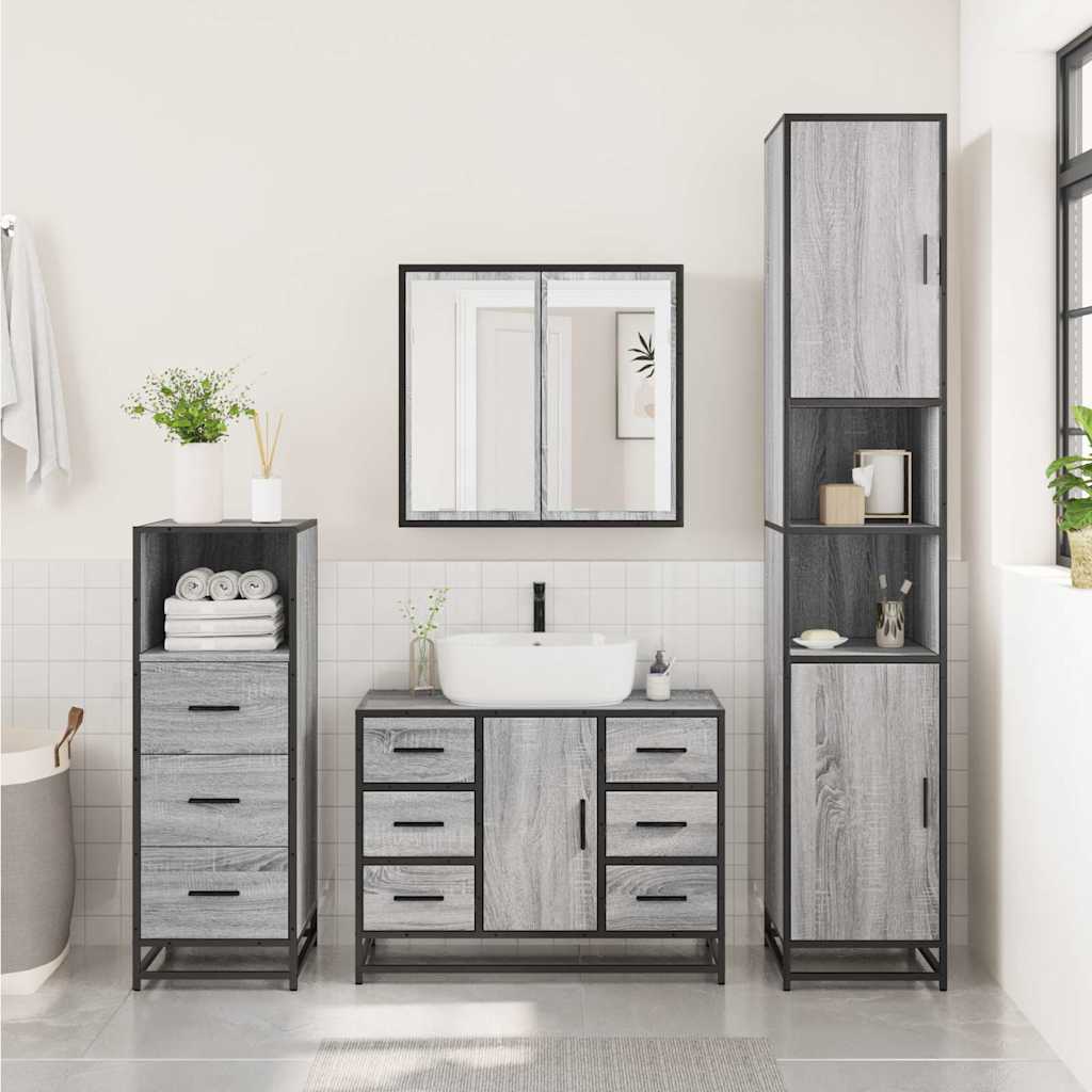 3 Piece Bathroom Furniture Set Grey Sonoma Engineered Wood