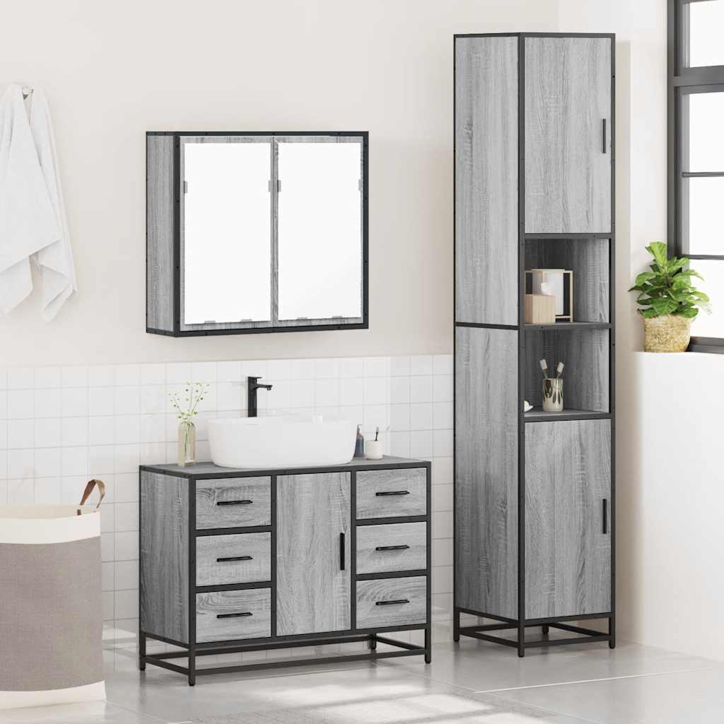 3 Piece Bathroom Furniture Set Grey Sonoma Engineered Wood