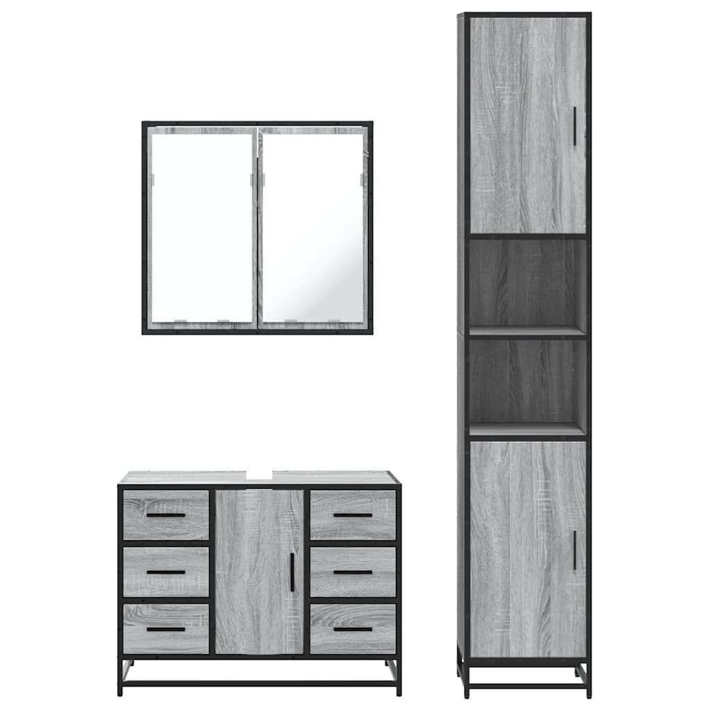 3 Piece Bathroom Furniture Set Grey Sonoma Engineered Wood