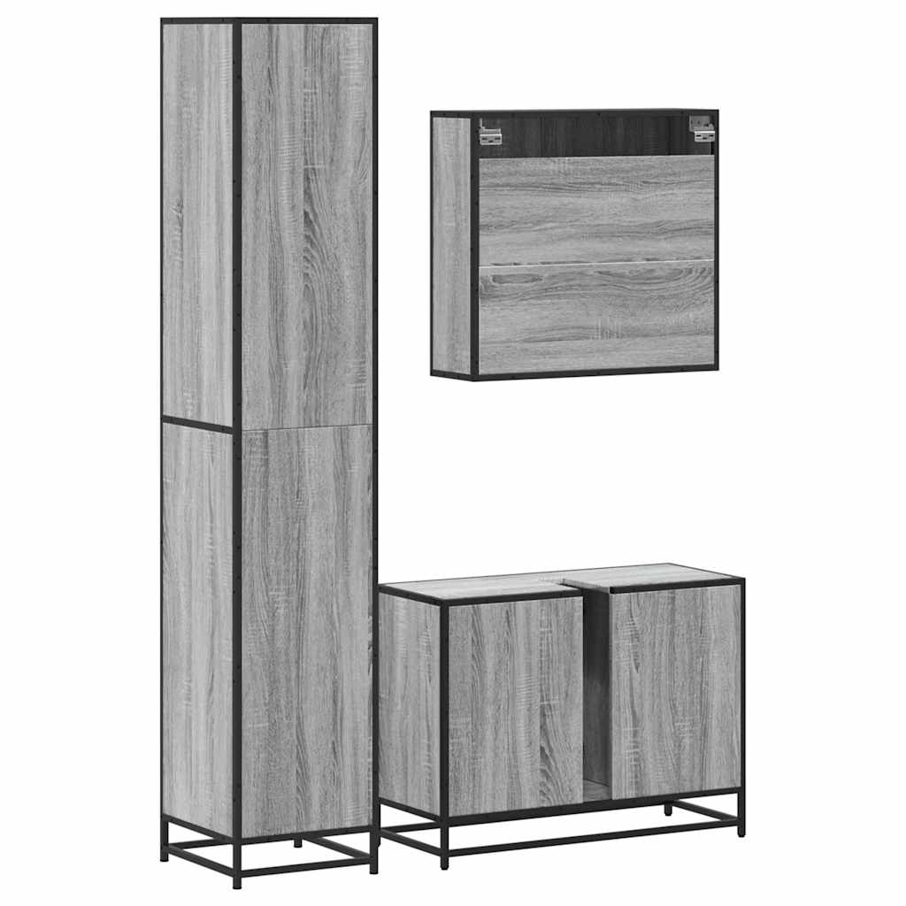 3 Piece Bathroom Furniture Set Grey Sonoma Engineered Wood