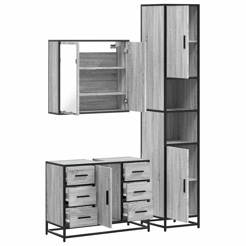 3 Piece Bathroom Furniture Set Grey Sonoma Engineered Wood