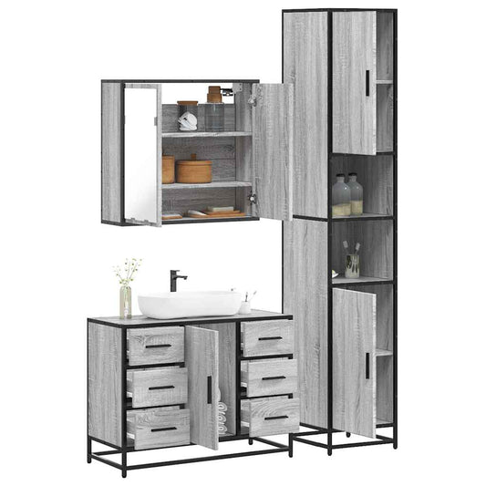 3 Piece Bathroom Furniture Set Grey Sonoma Engineered Wood