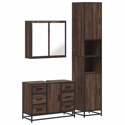 3 Piece Bathroom Furniture Set Brown Oak Engineered Wood