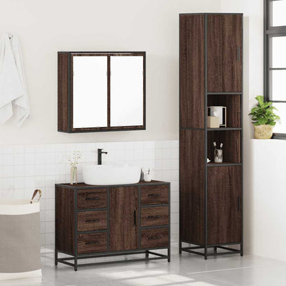 3 Piece Bathroom Furniture Set Brown Oak Engineered Wood