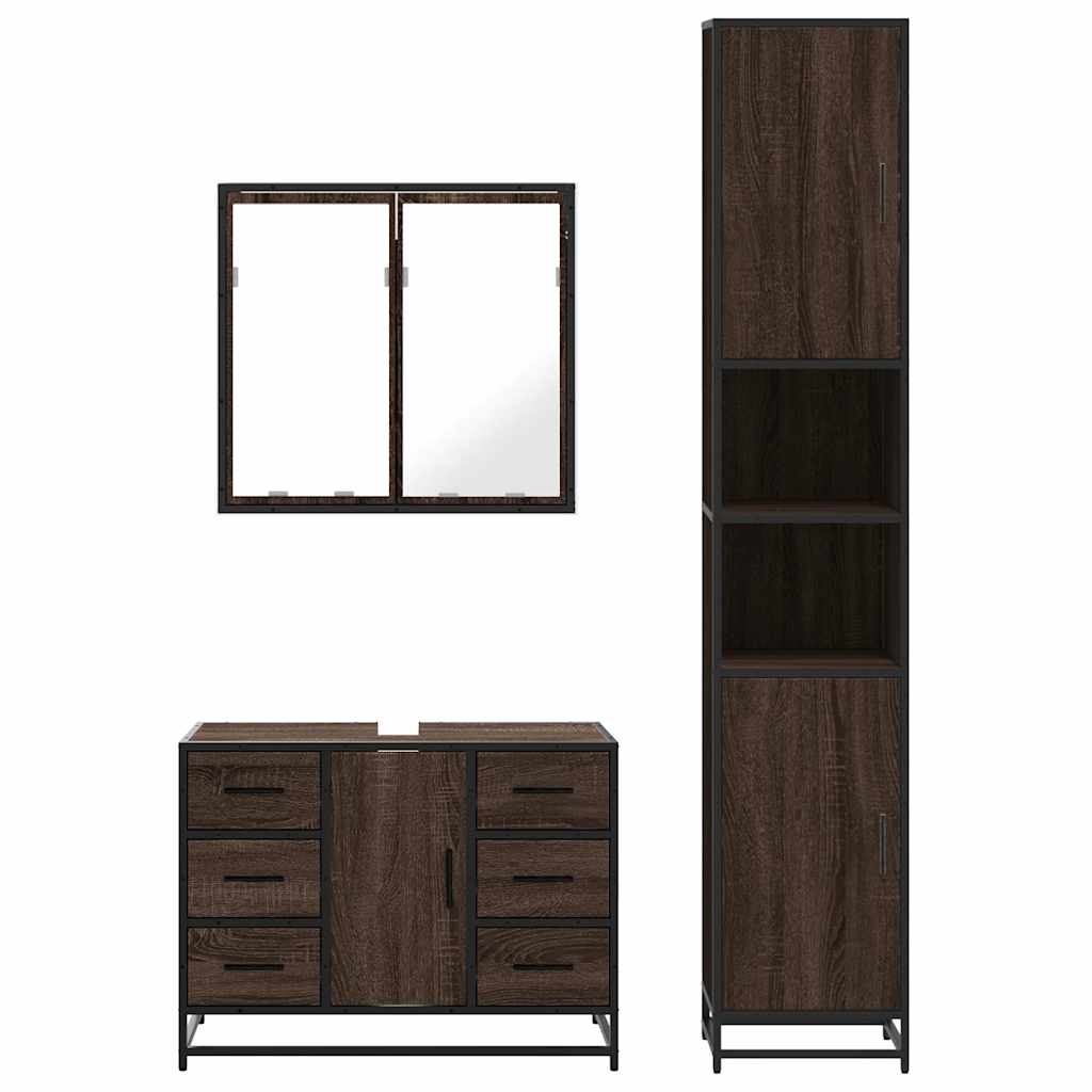 3 Piece Bathroom Furniture Set Brown Oak Engineered Wood