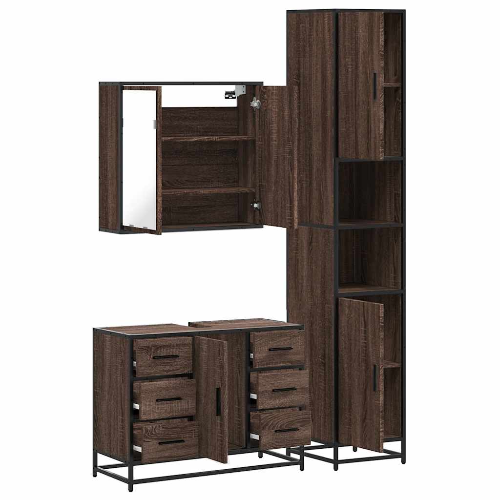 3 Piece Bathroom Furniture Set Brown Oak Engineered Wood