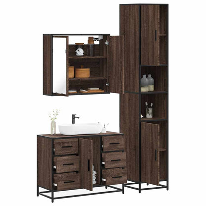 3 Piece Bathroom Furniture Set Brown Oak Engineered Wood