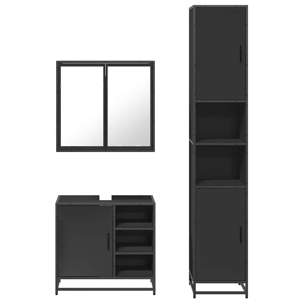 3 Piece Bathroom Furniture Set Black Engineered Wood