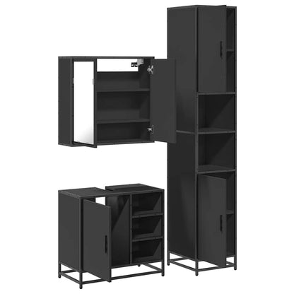 3 Piece Bathroom Furniture Set Black Engineered Wood