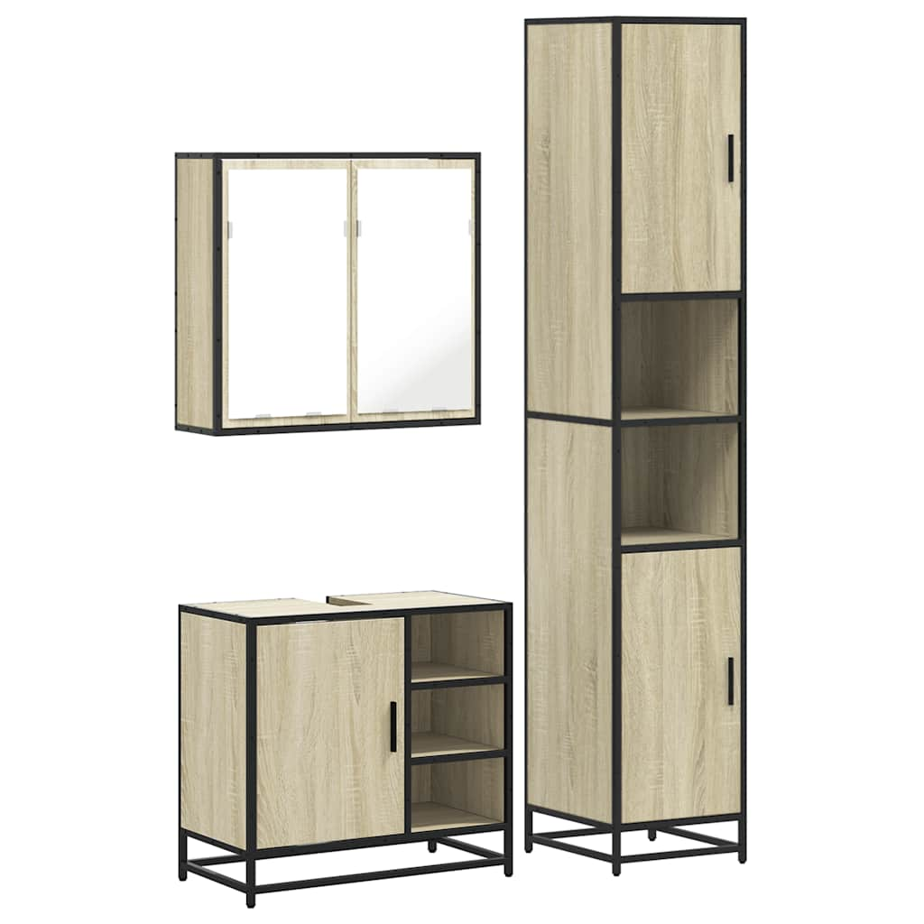 3 Piece Bathroom Furniture Set Sonoma Oak Engineered Wood