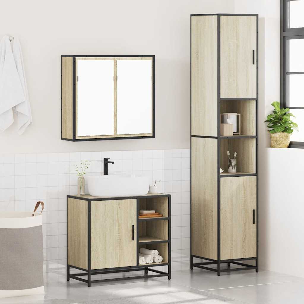 3 Piece Bathroom Furniture Set Sonoma Oak Engineered Wood