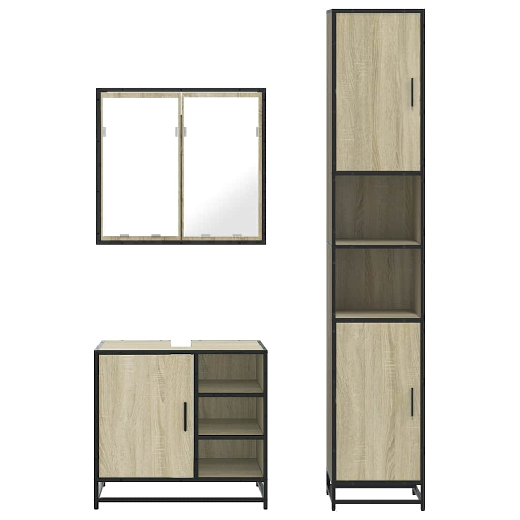 3 Piece Bathroom Furniture Set Sonoma Oak Engineered Wood