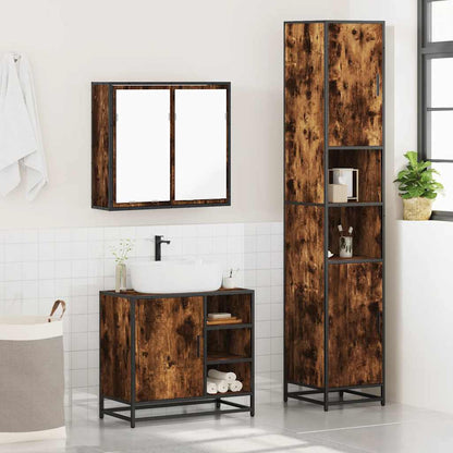 3 Piece Bathroom Furniture Set Smoked Oak Engineered Wood