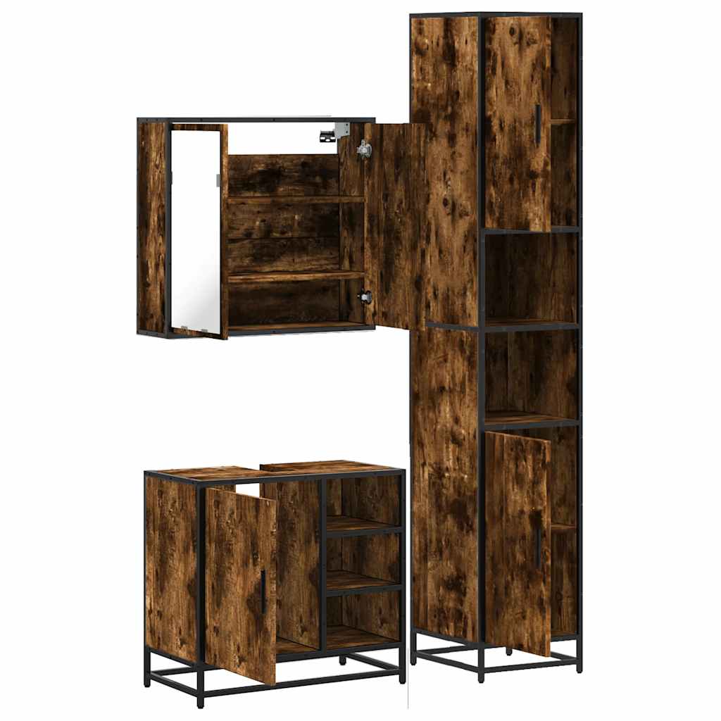 3 Piece Bathroom Furniture Set Smoked Oak Engineered Wood