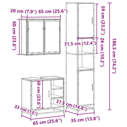 3 Piece Bathroom Furniture Set Smoked Oak Engineered Wood