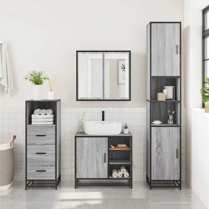 3 Piece Bathroom Furniture Set Grey Sonoma Engineered Wood