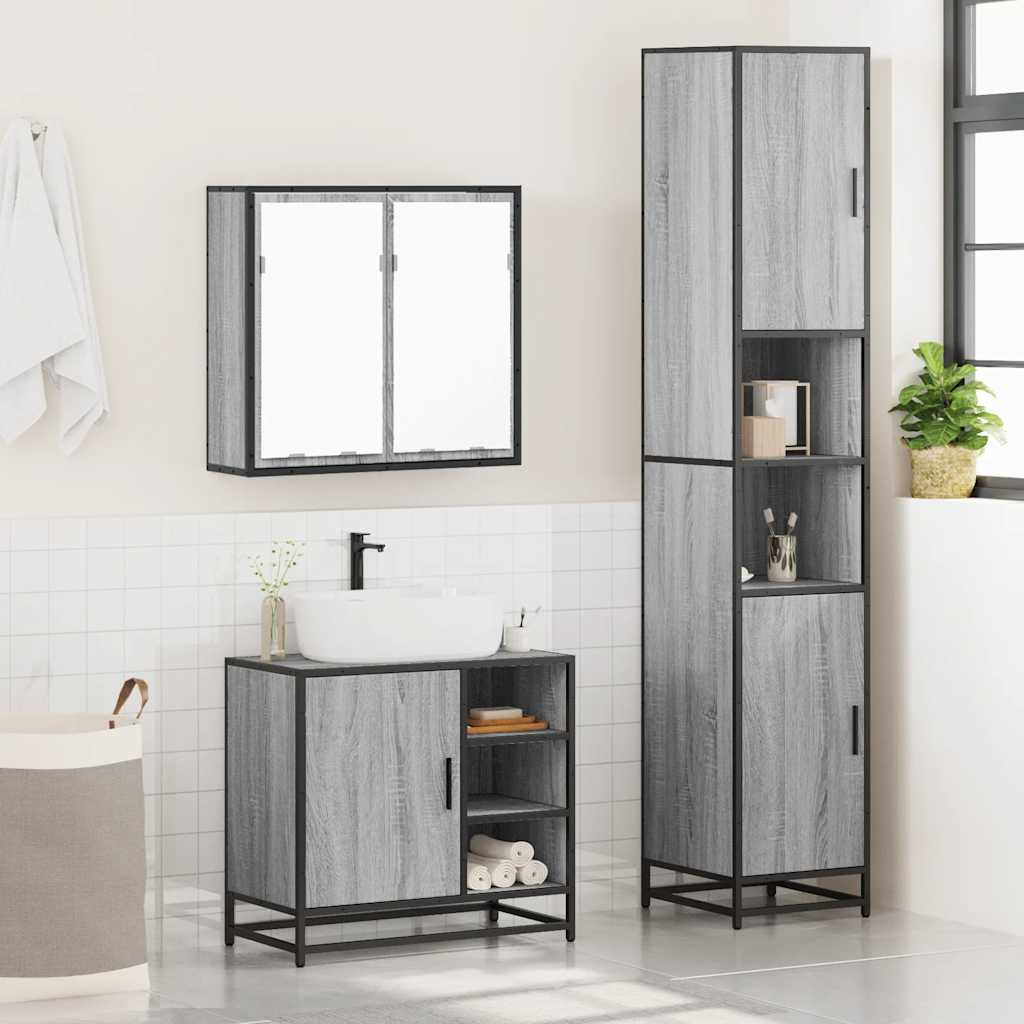 3 Piece Bathroom Furniture Set Grey Sonoma Engineered Wood