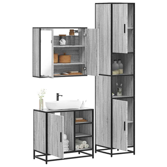 3 Piece Bathroom Furniture Set Grey Sonoma Engineered Wood