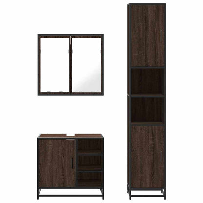 3 Piece Bathroom Furniture Set Brown Oak Engineered Wood