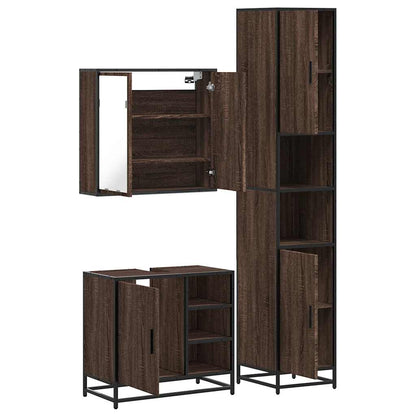 3 Piece Bathroom Furniture Set Brown Oak Engineered Wood