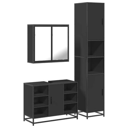 3 Piece Bathroom Furniture Set Black Engineered Wood