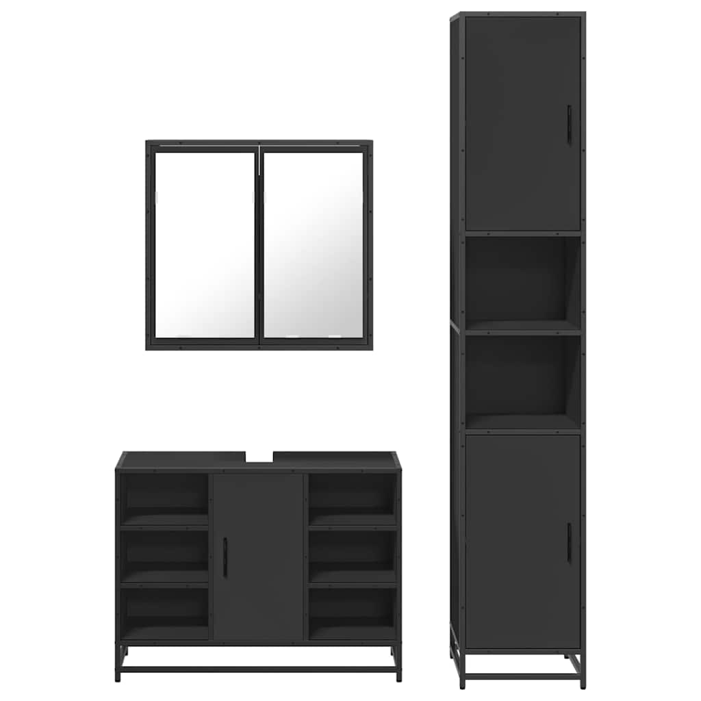 3 Piece Bathroom Furniture Set Black Engineered Wood