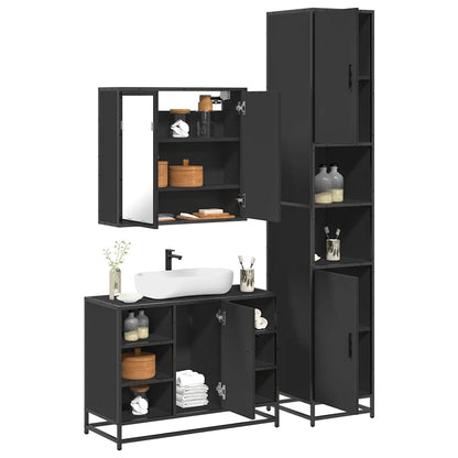 3 Piece Bathroom Furniture Set Black Engineered Wood