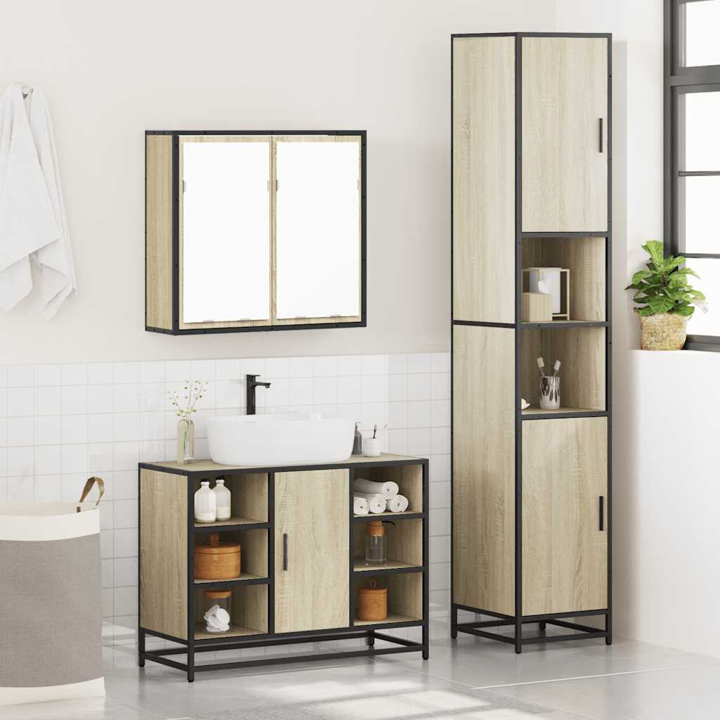 3 Piece Bathroom Furniture Set Sonoma Oak Engineered Wood