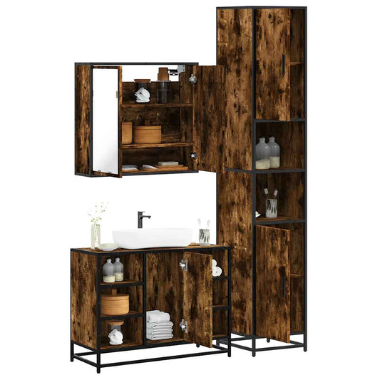 3 Piece Bathroom Furniture Set Smoked Oak Engineered Wood