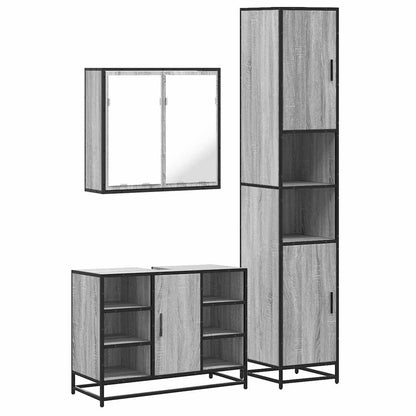 3 Piece Bathroom Furniture Set Grey Sonoma Engineered Wood